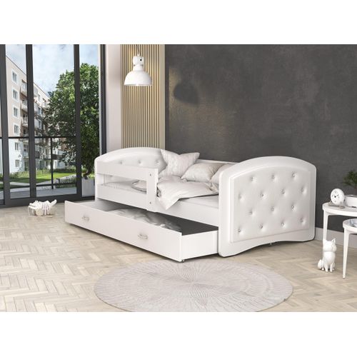 MEBLITO Kinderbett Gitterbett Pixie mit Kristallen Juniorbett Mädchenbett Kinderzimmer 200x90 Weiss