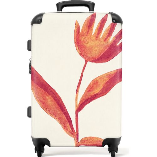 NoBoringSuitcases.com® Großer Koffer - Blumen - Pflanze - Rot - Pastell - Kombinationsschloss TSA - Hartschalen Trolley 4 Rollen - 72 liter - Reisekoffer - 66 cmKoffer Mittelgroß 67x43x25 cm, 72L,
