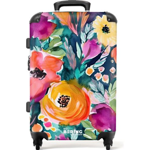 NoBoringSuitcases.com® Großer Koffer - Blumen - Ölfarbe - Kunst - Natur - Kombinationsschloss TSA - Hartschalen Trolley 4 Rollen - 72 liter - Reisekoffer - 66 cmKoffer Mittelgroß 67x43x25 cm, 72L,