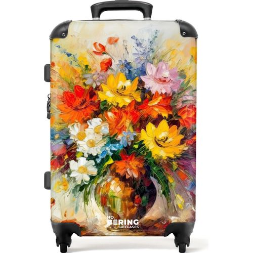 NoBoringSuitcases.com® Großer Koffer - Blumen - Farbenfroh - Ölfarbe - Blumentopf - Kombinationsschloss TSA - Hartschalen Trolley 4 Rollen - 72 liter - Reisekoffer - 66 cmKoffer Mittelgroß 67x43x25 cm, 72L,