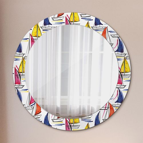 Spiegel - Mirror zum Wandspiegel Schlafzimmer – Schminkspiegel- Boot auf dem See- Ø70cm