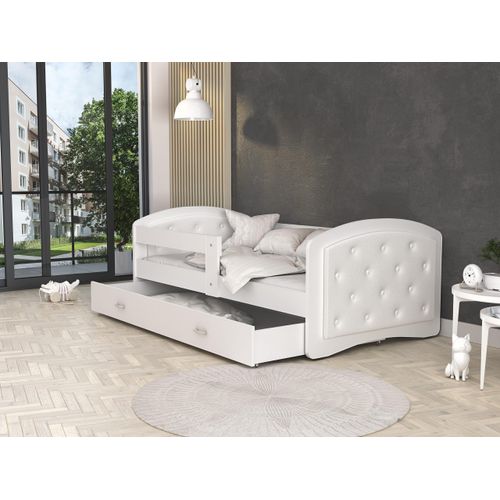 MEBLITO Kinderbett Gitterbett Pixie mit Knopfen Juniorbett Mädchenbett Kinderzimmer 160x80 Weiss