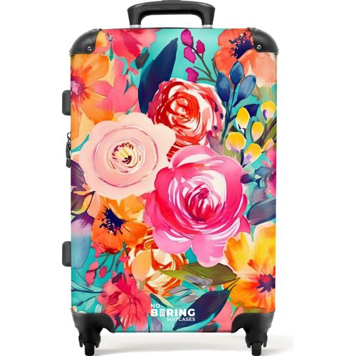 NoBoringSuitcases.com® Großer Koffer - Blumen - Ölfarben - Natur - Kombinationsschloss TSA - Hartschalen Trolley 4 Rollen - 72 liter - Reisekoffer - 66 cmKoffer Mittelgroß 67x43x25 cm, 72L,