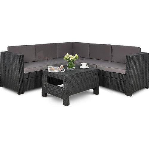 Keter Loungemöbel Set Provence | inkl. Corfu Tisch und Kissen in anthrazit | Rattanoptik | Europe