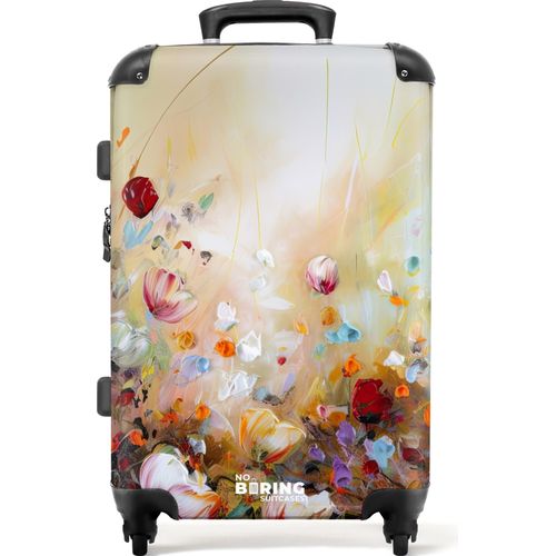 NoBoringSuitcases.com® Großer Koffer - Ölfarben - Blumen - Farbenfroh - Natur - Kombinationsschloss TSA - Hartschalen Trolley 4 Rollen - 72 liter - Reisekoffer - 66 cmKoffer Mittelgroß 67x43x25 cm, 72L,