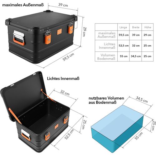 Alubox Black schwarz 1mm Alu Kiste Werkzeugkiste Aufbewahrungskiste47 Liter - 47 Liter