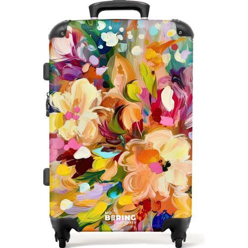 NoBoringSuitcases.com® Großer Koffer - Gemälde - Ölfarbe - Blumen - Regenbogen - Kombinationsschloss TSA - Hartschalen Trolley 4 Rollen - 72 liter - Reisekoffer - 66 cmKoffer Mittelgroß 67x43x25 cm, 72L,