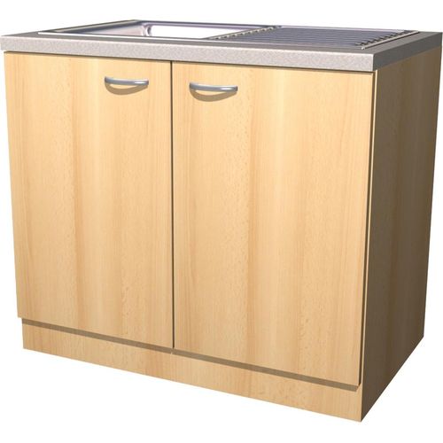 Spülenunterschrank mit Arbeitsplatte & Spüle - 100 cm breit - Buche – Namu