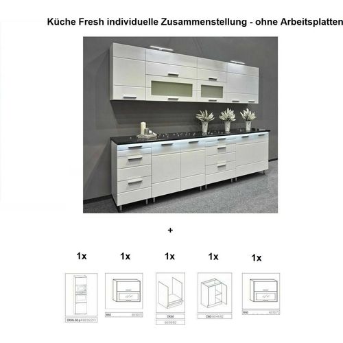 Küche FRESH WEISS Hochglanz ohne Arbeitsplatten individuelle Zusammenstellung