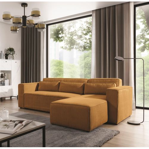 Ecksofa Schlafsofa WALDO Stoff Poso Senfgelb Ottomane Rechts