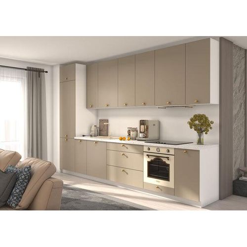 Küchenzeile BONN Einbauküche 350cm weiß Front MDF stone grey matt HETTICH Vollauszug
