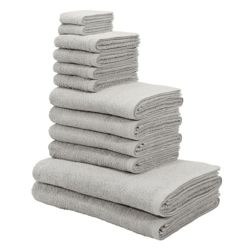 Handtuch Set MY HOME "Sanremo, Duschtücher, Handtücher, Gästetücher, Seiftücher", grau, 12 tlg., Frottier, Frottier, Obermaterial: 100% Baumwolle, Handtuch-Sets, Handtücher mit Bordüre, einfarbiges Handtuch-Set aus 100% Baumwolle