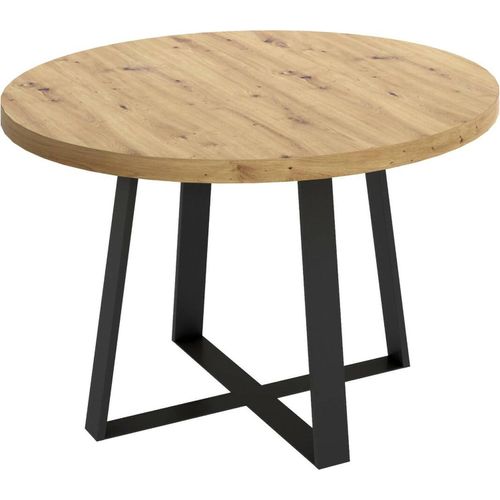Fester-Tisch Daureli, Mehrzweck-Esstisch, runder Tisch für die Küche oder das Esszimmer, 120 x 120 x 75 cm, Nodi-Eiche
