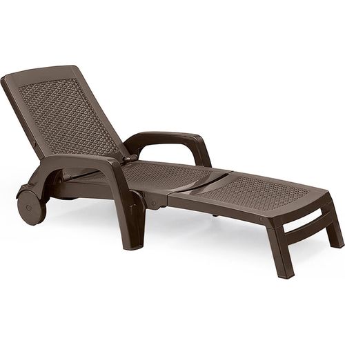 Sonnenliege Dmat, verstellbarer Gartenliegestuhl mit Armlehnen, Outdoor-Liege, 100 % Italy, 190x46h70 cm, Braun