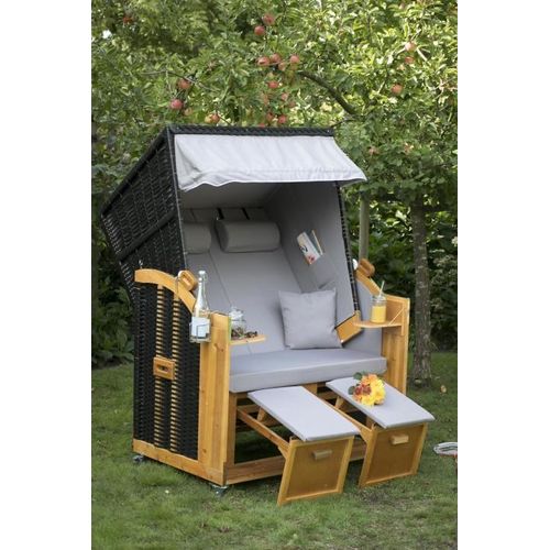 Strandkorb Komplettset Ostsee PE Schwarz Dessin Uni Grau