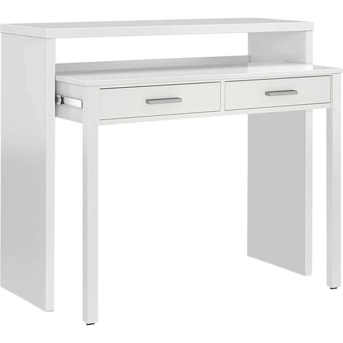 Konsolentisch Damodi, Schreibtisch mit ausziehbarer Platte, PC-Schreibtisch mit 2 Schubladen, 99x36h88 cm, Weiß