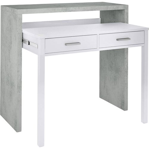 Konsolentisch Damodi, Schreibtisch mit ausziehbarer Platte, PC-Schreibtisch mit 2 Schubladen, 99x36h88 cm, Zement und Weiß