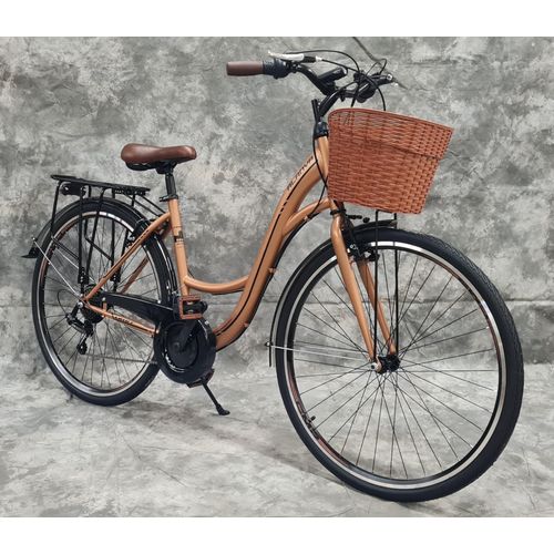 28 Zoll Damencityrad 21-Gang Shimano Kettenschaltung, Gepäckträger, Licht und Korb NEU 2810-GOLD (2024)