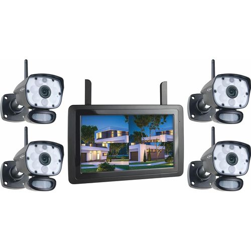 Überwachungskamera Komplettset 4 Kameras + 9Zoll Monitor, Handy Überwachungs App