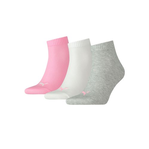 Kurzsocken PUMA, Damen, Gr. 39-42, rosa (1x hellgrau, meliert, 1x weiß, 1x rosa), Baumwollmischung, uni, meliert, elastisch, Socken, Atmungsaktiv, Rippenbündchen, weiche Baumwollmischung