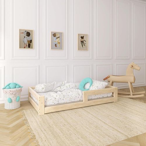 Need Sleep Kinderbett Bodenbett 90x190 cm mit Rausfallschutz aus Fichtenholz