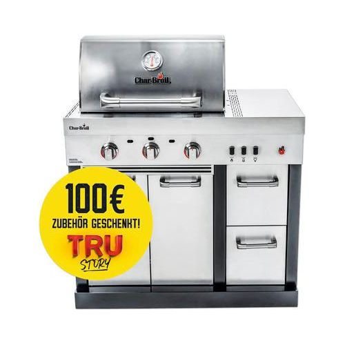 Gasgrill Char-Broil Ultimate 3200 3 Brenner Edelstahl inkl. Ablage, Deckelthermometer, Fettauffangschale, Seitenablage, Warmhalterost, Grillrost