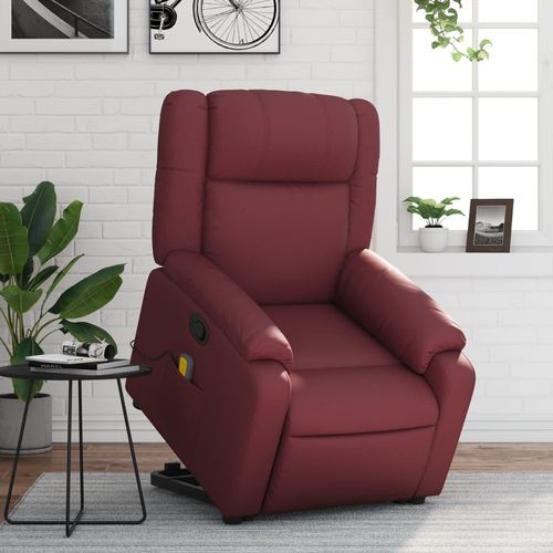Massagesessel mit Aufstehhilfe Weinrot Kunstleder , Klassische Sessel 2024 Neu