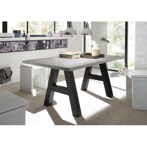 Esstisch ></noscript>Big System< in schwarzstahl / beton - 180x75x90cm (BxHxT)