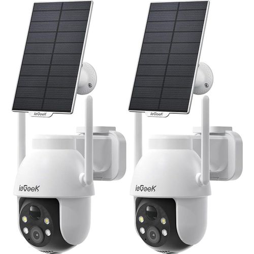 ieGeek 2K Überwachungskamera Aussen Akku, 360°PTZ Kamera Überwachung Aussen Solar, Außenkamera mit Nachtsicht Farb, PIR , 2 Wege Audio, 2 Stk