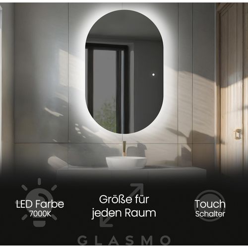 Spiegel mit Beleuchtung 90x110 cm Bianca - Vertikal Oval Badezimmerspiegel mit LED Beleuchtung - Kaltweiß 7000K - LED Badspiegel Lichtspiegel mit Touch Schalter