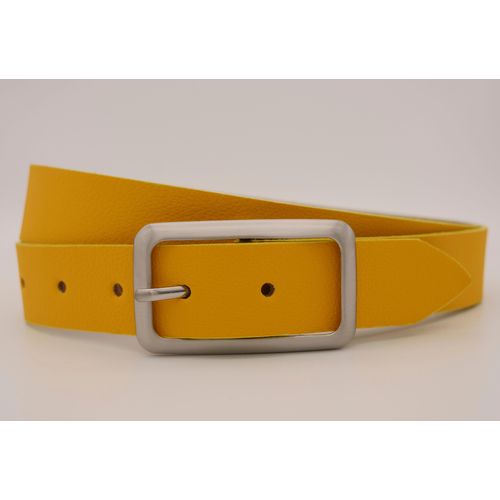 Ledergürtel ANNAMATONI, Damen, Gr. 85, gelb, Rindsleder, unifarben, casual, Gürtel, mit silberner Schließe