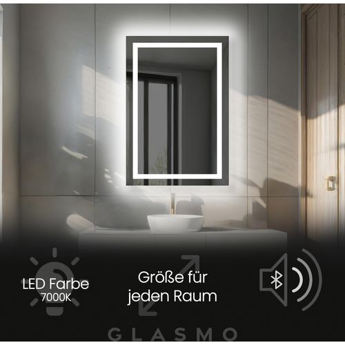 Spiegel mit Beleuchtung 70x150 cm Julia - Vertikal Rechteckiger Badezimmerspiegel mit LED Beleuchtung - Kaltweiß 7000K - LED Badspiegel Lichtspiegel mit Bluetooth-Lautsprecher