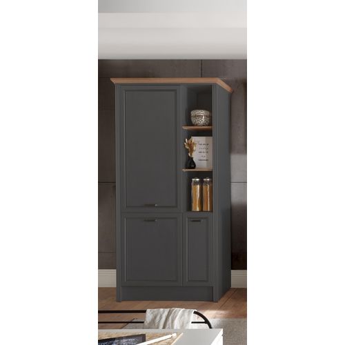 JASMIN Moderner Einbauschrank für Kühlschrank in Graphit, Artisan Eiche Optik - Geräumiger Hochschrank Küchenschrank mit viel Stauraum - 104 x 216,5 x 61 cm (B/H/T)