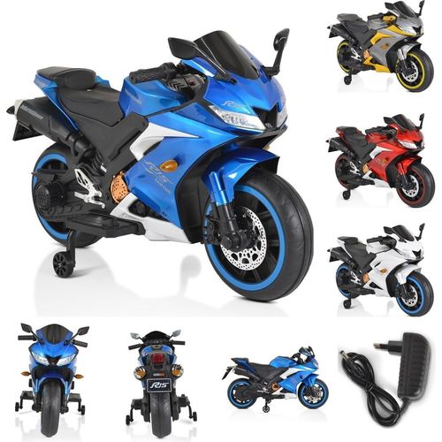 Moni Kinder Elektromotorrad Motocross MP3-Funktion Bluetooth Stützräder Lichter blau