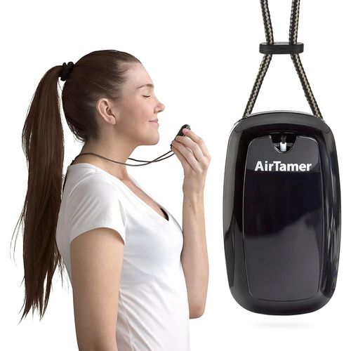 AirTamer A315 Fortgeschrittener wiederaufladbarer Luftreiniger, tragbar, Negativ-Ionen-Generator, wirksam gegen Keime/Viren/Allergene, schwarzes Leder-Reiseetui