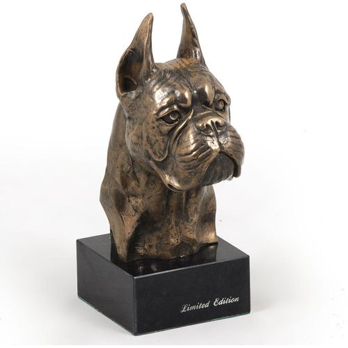 Boxer, Deutscher Boxer I - Hundestatue, Büste auf Steinsockel, Skulptur, Trophäe für Hundeausstellung der Marke Art-Dog