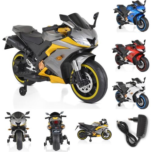 Moni Kinder Elektromotorrad Motocross MP3-Funktion Bluetooth Stützräder Lichter grau