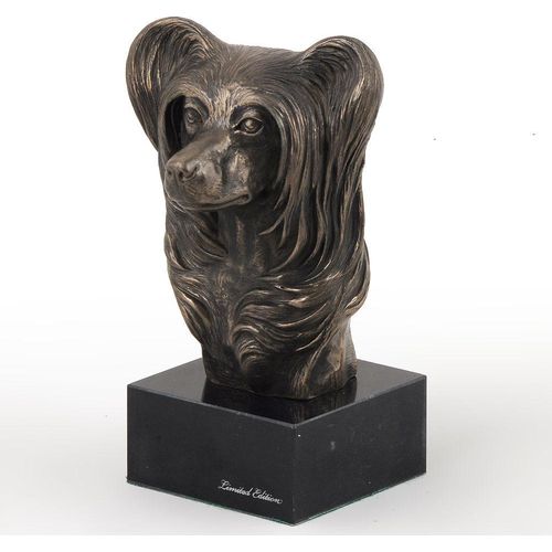 Chinesischer Schopfhund - Hundestatue, Büste auf Steinsockel, Skulptur, Trophäe für Hundeausstellung der Marke Art-Dog