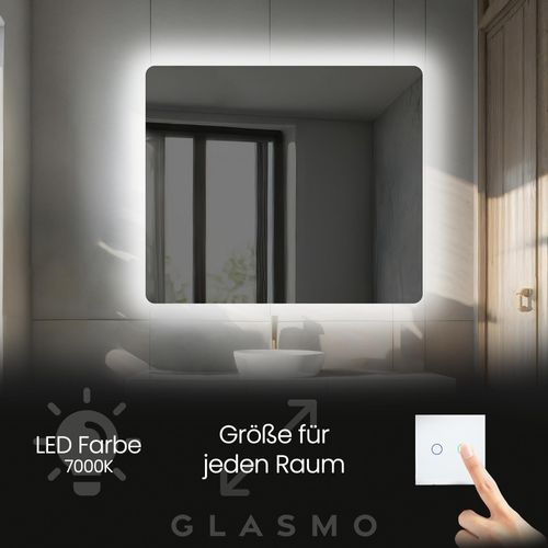 Wandspiegel mit Beleuchtung 130x50 cm Faye - Horizontal Abgerundet Badspiegel mit LED Beleuchtung - Kaltweiß 7000K - Badezimmerspiegel Lichtspiegel