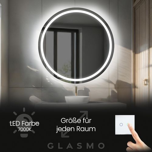 Spiegel mit Beleuchtung 110 cm Nova - Rund Badezimmerspiegel mit LED Beleuchtung - Kaltweiß 7000K - LED Badspiegel Lichtspiegel