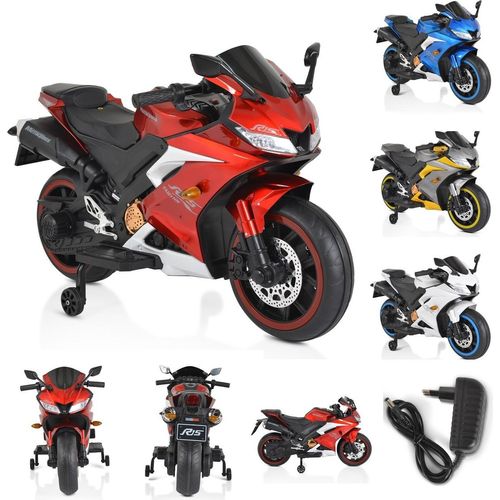 Moni Kinder Elektromotorrad Motocross MP3-Funktion Bluetooth Stützräder Lichter rot