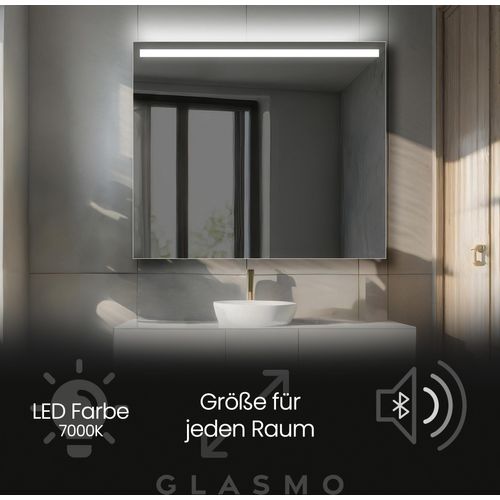 Spiegel mit Beleuchtung 90x70 cm Everly - Horizontal Rechteckiger Badezimmerspiegel mit LED Beleuchtung - Kaltweiß 7000K - LED Badspiegel Lichtspiegel mit Bluetooth-Lautsprecher