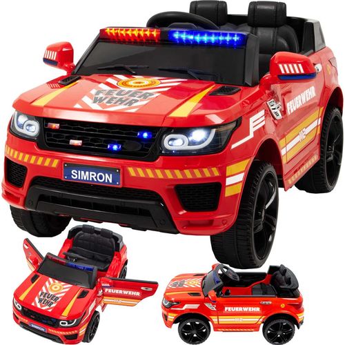 🚒 Deutsche FEUERWEHR, Kinderauto Feuerwehrauto mit Funkgerät Sirene und Martinshorn Bluetooth Kinderfahrzeug Kinder Elektroauto Gefedert Hilfsrollen