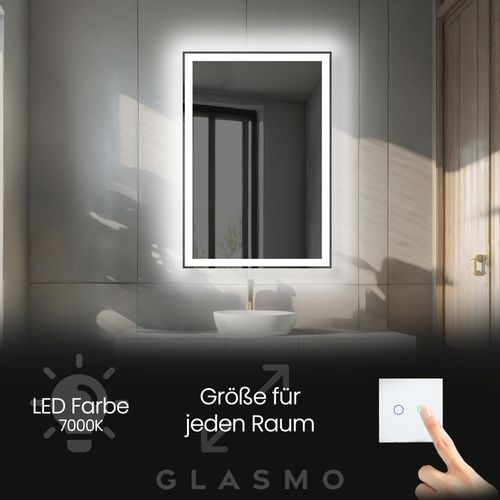 Spiegel mit Beleuchtung 90x120 cm Lila - Vertikal Rechteckiger Badezimmerspiegel mit LED Beleuchtung - Kaltweiß 7000K - LED Badspiegel Lichtspiegel