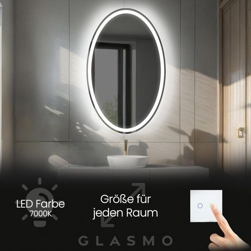 Wandspiegel mit Beleuchtung 50x110 cm Vivian - Vertikal Oval Badspiegel mit LED Beleuchtung - Kaltweiß 7000K - Badezimmerspiegel Lichtspiegel
