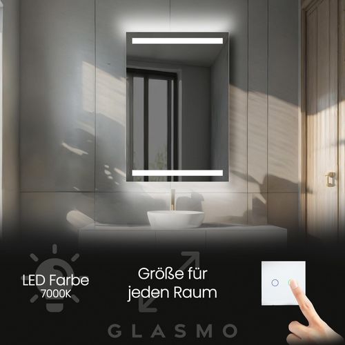 Spiegel mit Beleuchtung 90x130 cm Tessa - Vertikal Rechteckiger Badezimmerspiegel mit LED Beleuchtung - Kaltweiß 7000K - LED Badspiegel Lichtspiegel