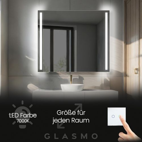 Wandspiegel mit Beleuchtung 100x100 cm Claire - Quadratisch Rechteckiger Badspiegel mit LED Beleuchtung - Kaltweiß 7000K - Badezimmerspiegel Lichtspiegel