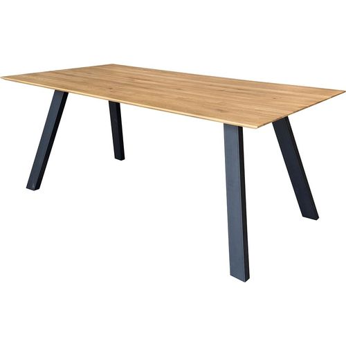 Esstisch 180x90cm mit Schweizer Kante, Wildeiche massiv geölt, Metallfußgestell, TISDALE-69
