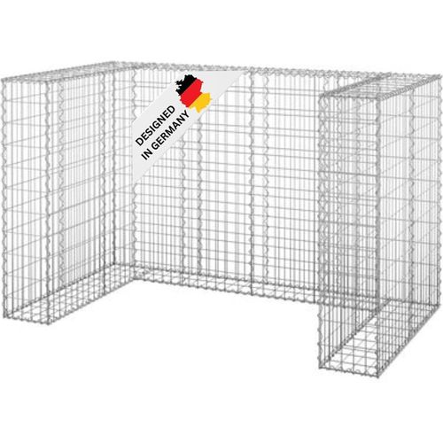 DELUKE® 2er Gabionen Mülltonnenbox ESOL | 110x180x100cm| Mülltonnenverkleidung für 2 Tonnen Gabionenwand Müllbox aus Steinen Mülltonnenschutz