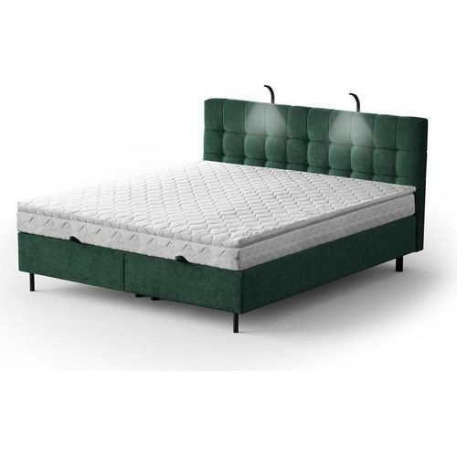 Boxspringbett - MUNA 160x200cm Bett mit Stauraum Schlafzimmer Ehebett (Dark Green - Aston 27)